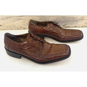 Marco Vicci Shoes Mens Size 11 Brown Dano Oxfords Square Toe Leather Croc Work
